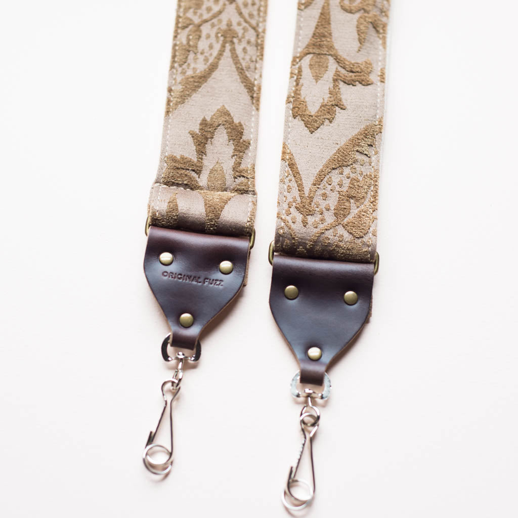 light brown embroidered vintage style camera strap by original fuzz