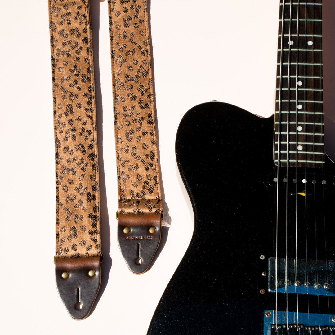 vintage golden leopard print guitar strap by Original Fuzz