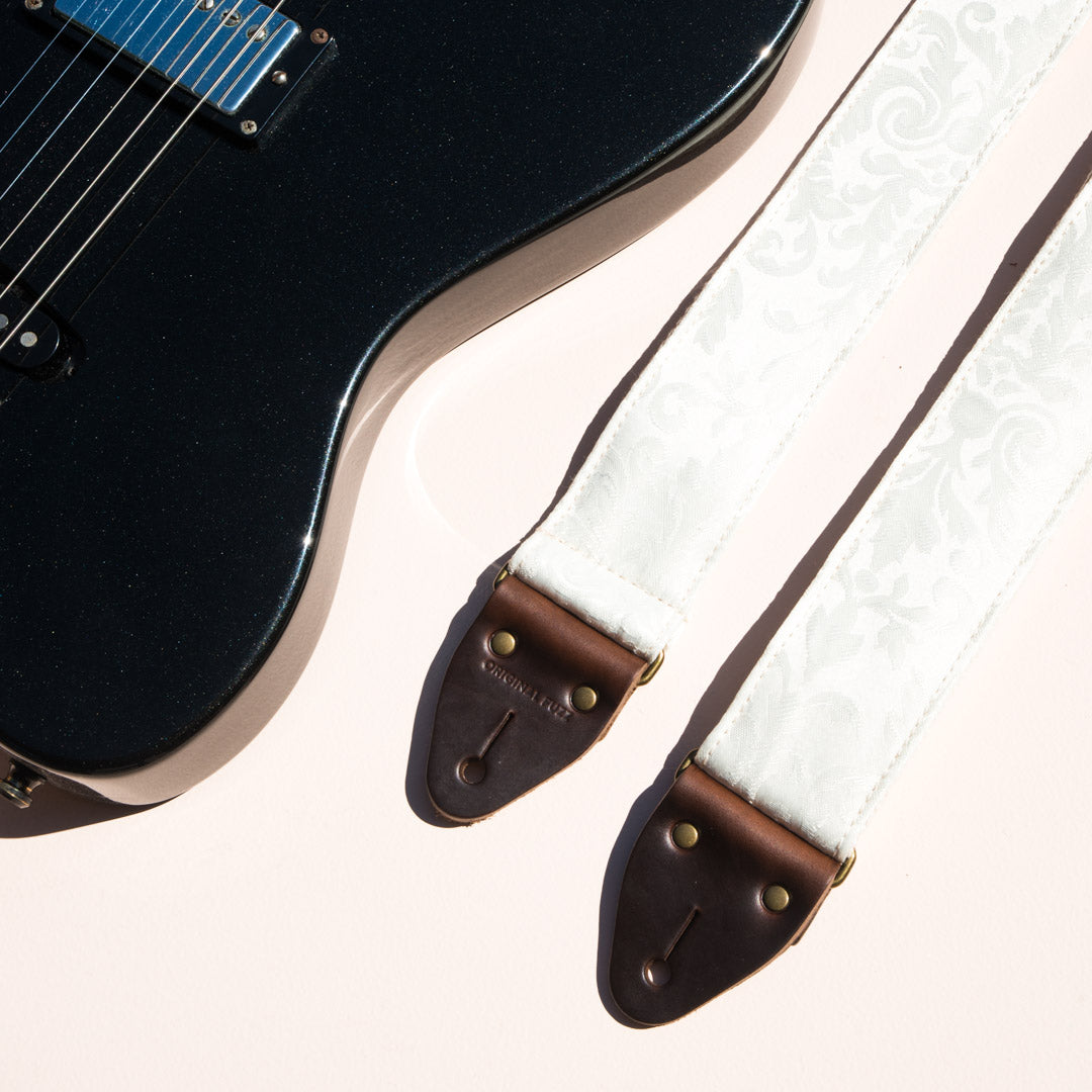 beautiful vintage white wedding guitar strap by Original Fuzz