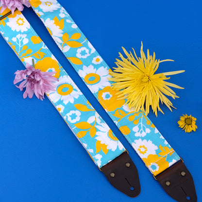 Our reclaimed floral print guitar strap - photo from summer 2019 photoshoot
