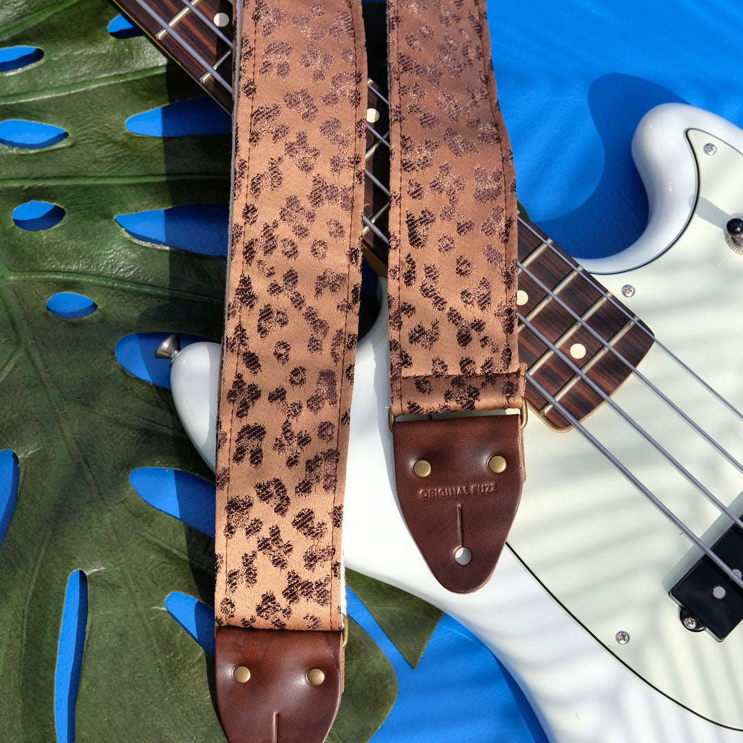 Reclaimed guitar strap in cheetah print from our Summer 2019 photoshoot