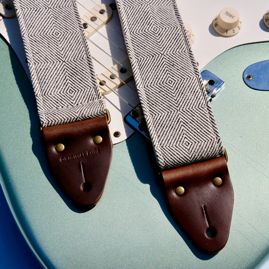 Woven black and cream guitar strap made with imported fair-trade fabric from Indian in Nashville by Original Fuzz.