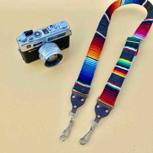 Skinny Serape Camera Strap in Carbón