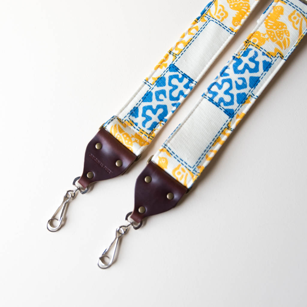 vintage camera strap made with 70s reclaimed polyester by Original Fuzz.