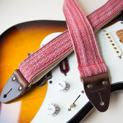 Vintage-style guitar strap made with repurposed vintage red cotton fabric by Original Fuzz.