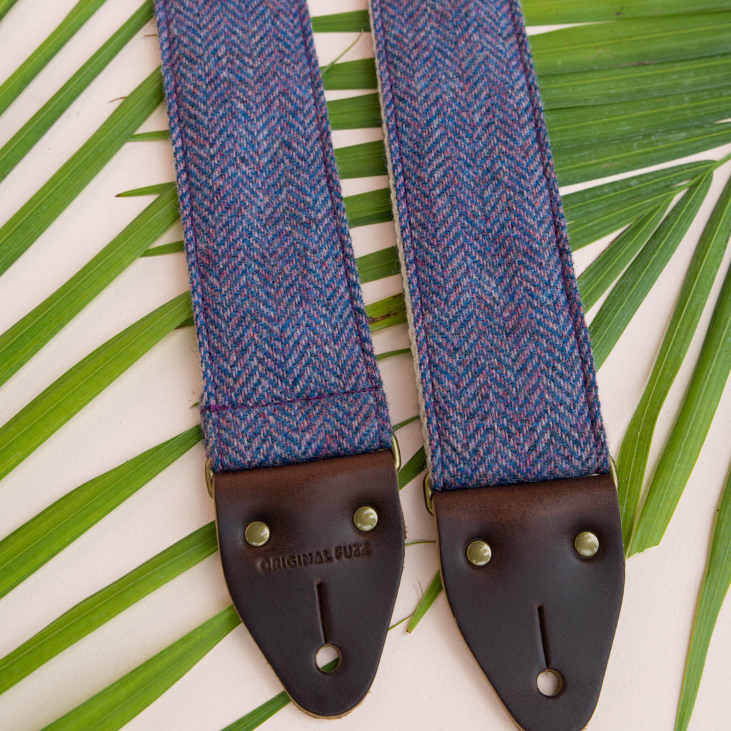 Original Fuzz blue and purple wool herringbone guitar strap named after Jefferson Street in Nashville