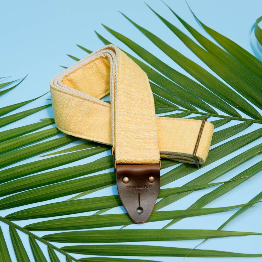 Vintage yellow guitar strap made by Original Fuzz in Nashville, TN. 