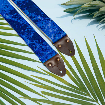Vintage blue tie-dye guitar strap made by Original Fuzz in Nashville, TN. 