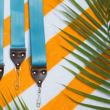 sky blue seatbelt vintage style camera strap by original fuzz 