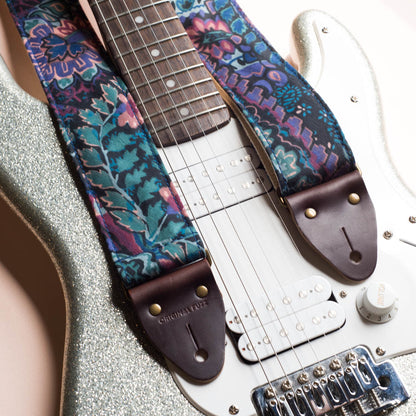 80s purple black teal paisley vintage guitar strap by original fuzz
