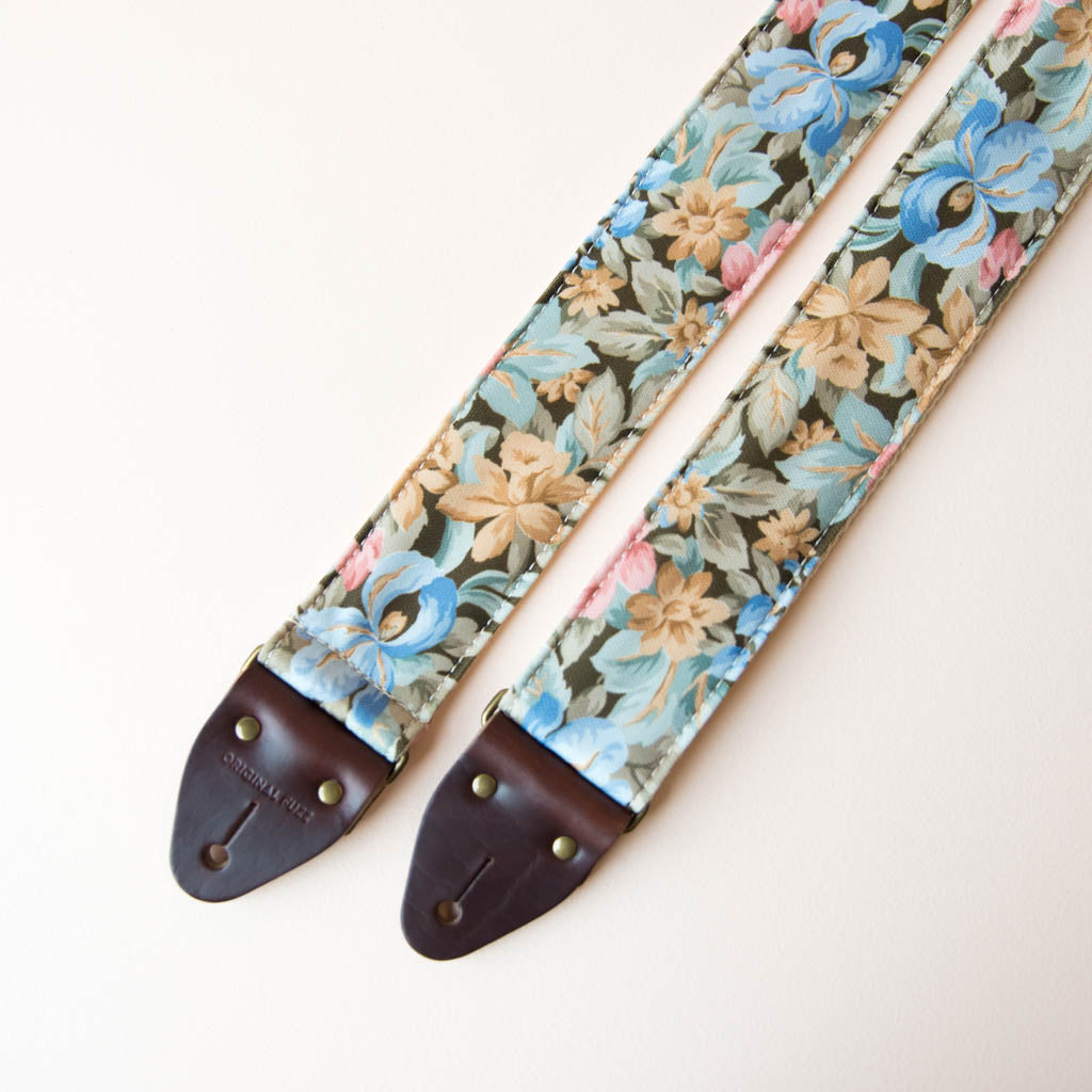 Vintage guitar strap made with a repurposed floral polyester from the 80s by Original Fuzz. 