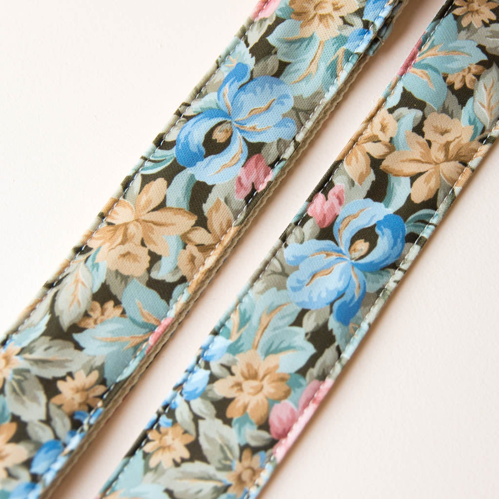 Vintage guitar strap made with a repurposed floral polyester from the 80s by Original Fuzz. 