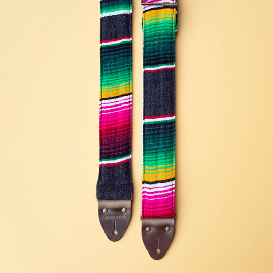 Gray Mexican serape blanket guitar strap in Carbón by Original Fuzz