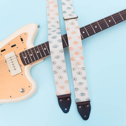 third eye eyeball silkscreen guitar strap by original fuzz and grand palace
