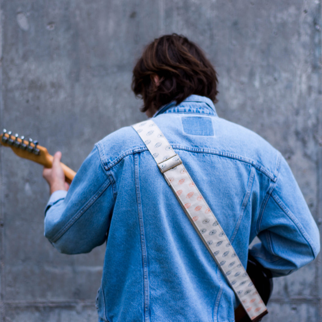 third eye eyeball silkscreen guitar strap by original fuzz and grand palace