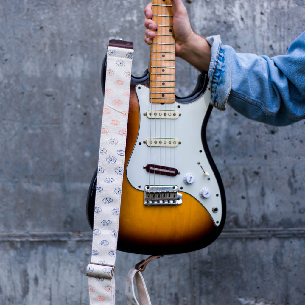 third eye eyeball silkscreen guitar strap by original fuzz and grand palace