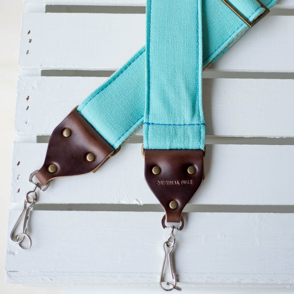 Vintage surf green polyester camera strap made by Original Fuzz in Nashville, TN. 