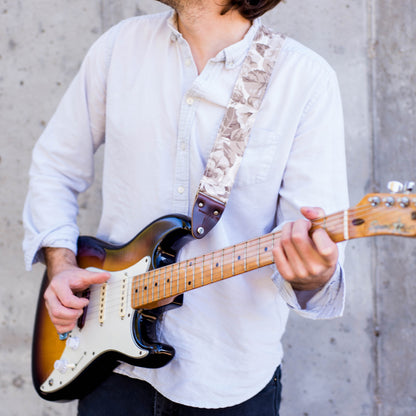 Vintage antiqued rose guitar strap made by Original Fuzz in Nashville, TN. 