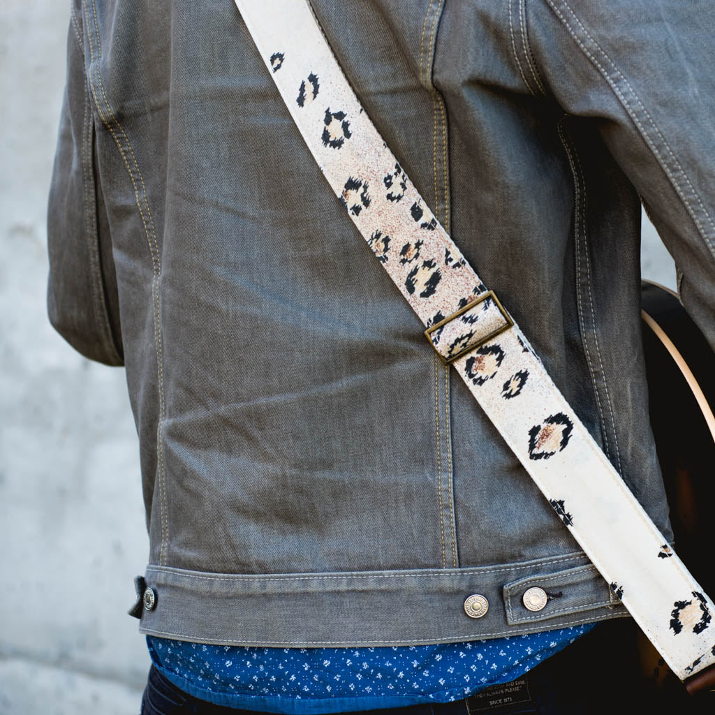 Leopard print vintage guitar strap by Original Fuzz. 